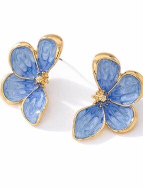New! Blue Hand Painted Flower Earrings (2013) NWOT